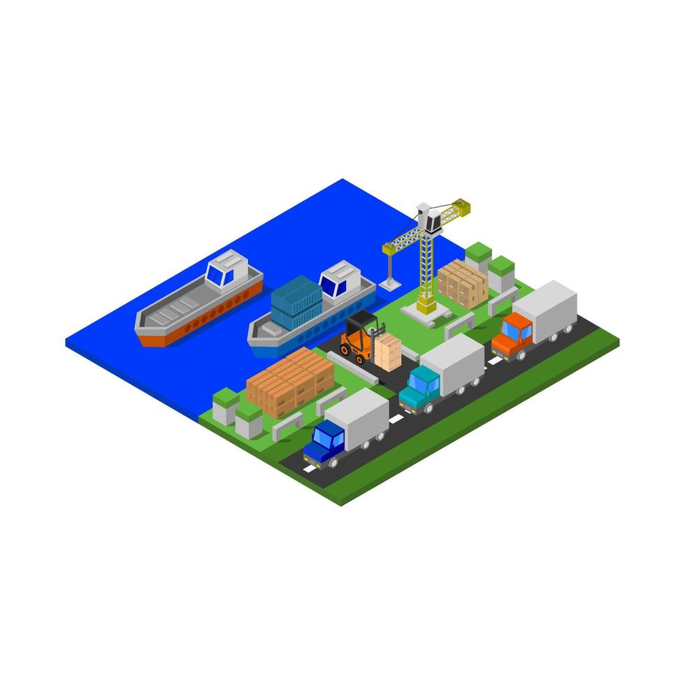 Isometric Port Illustrated On White Background vector