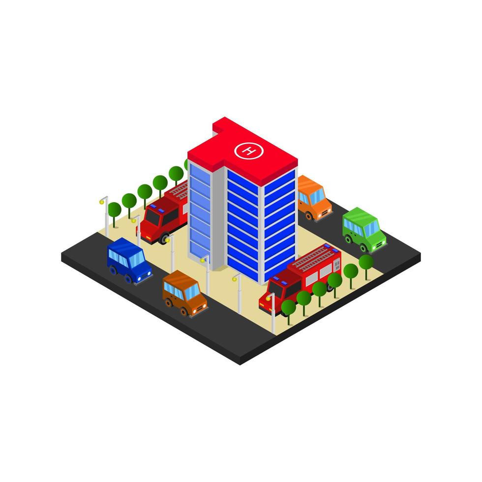 Isometric Fire Station Illustrated On White Background vector