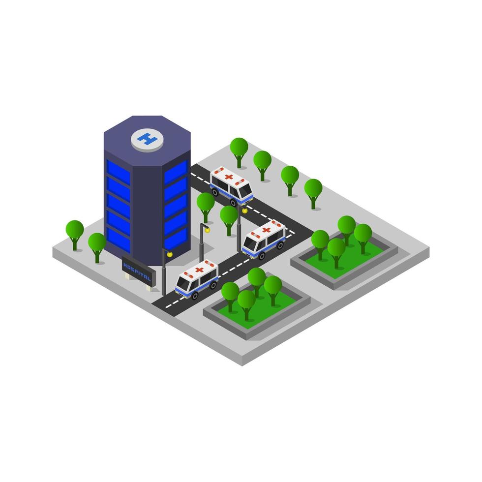 Isometric Hospital Illustrated On White Background vector