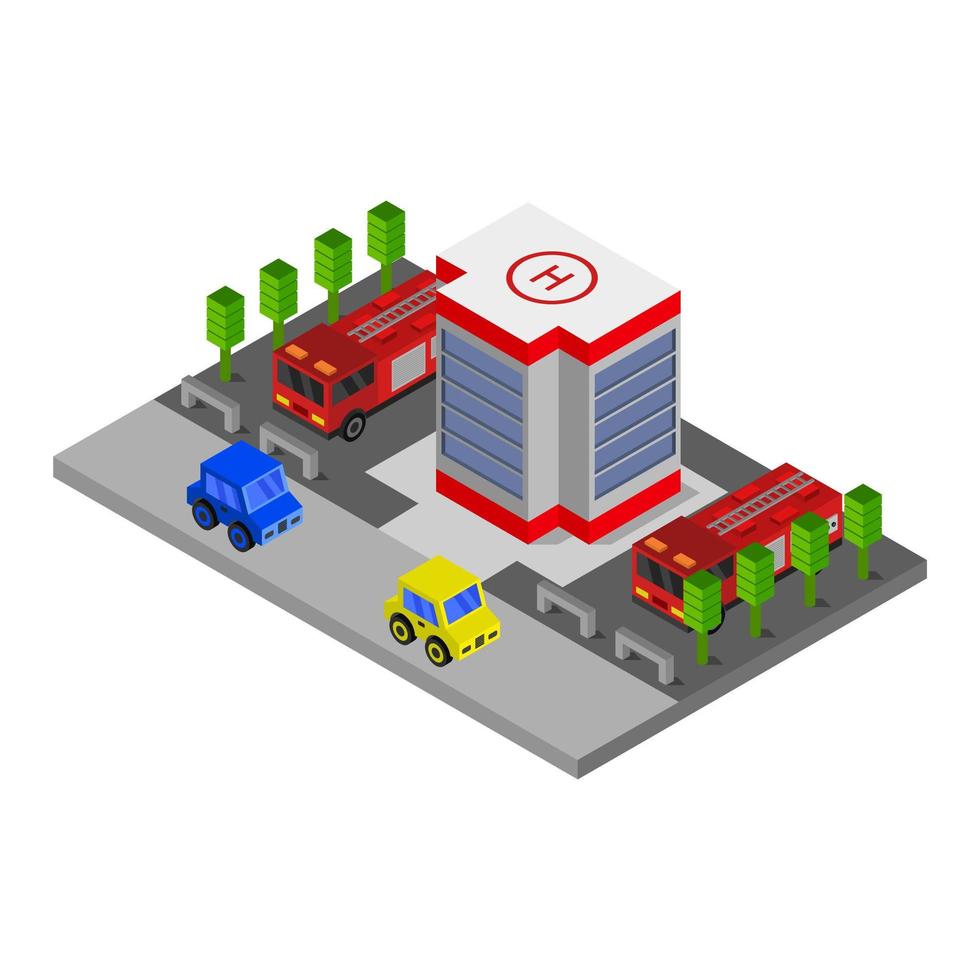 Isometric Fire Station Illustrated On White Background vector