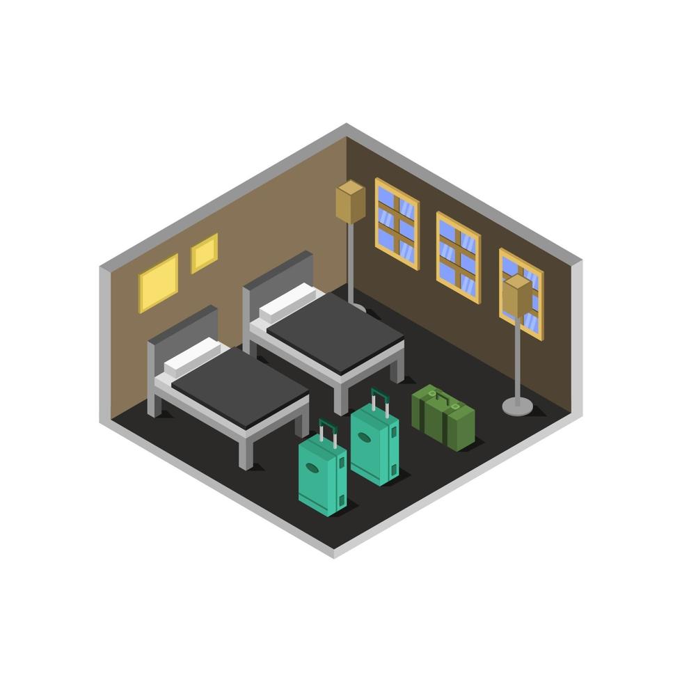 Isometric Hotel Room On White Background vector