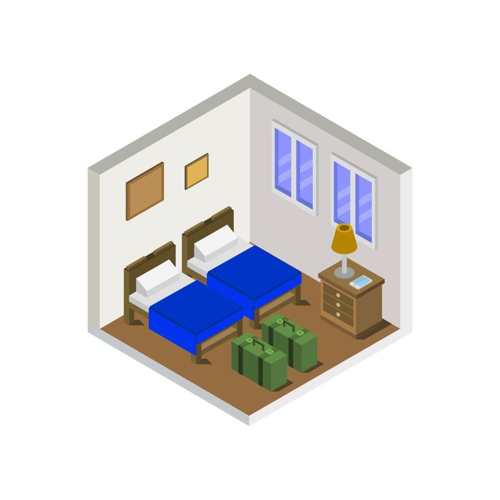 Isometric Hotel Room On White Background vector