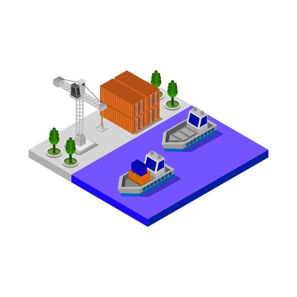 Isometric Port Illustrated On White Background vector