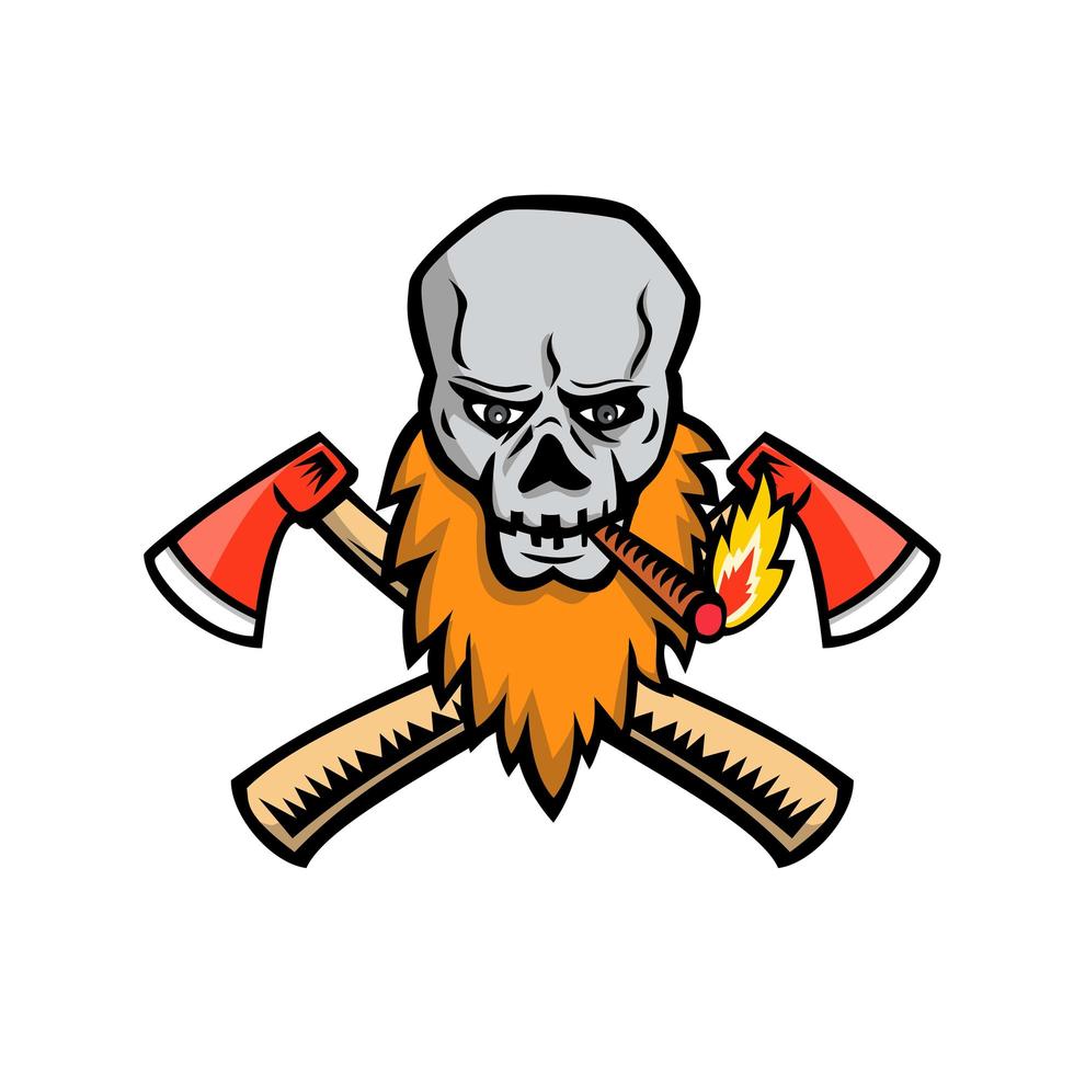 Bearded Skull Crossed Axe Cigar Mascot vector