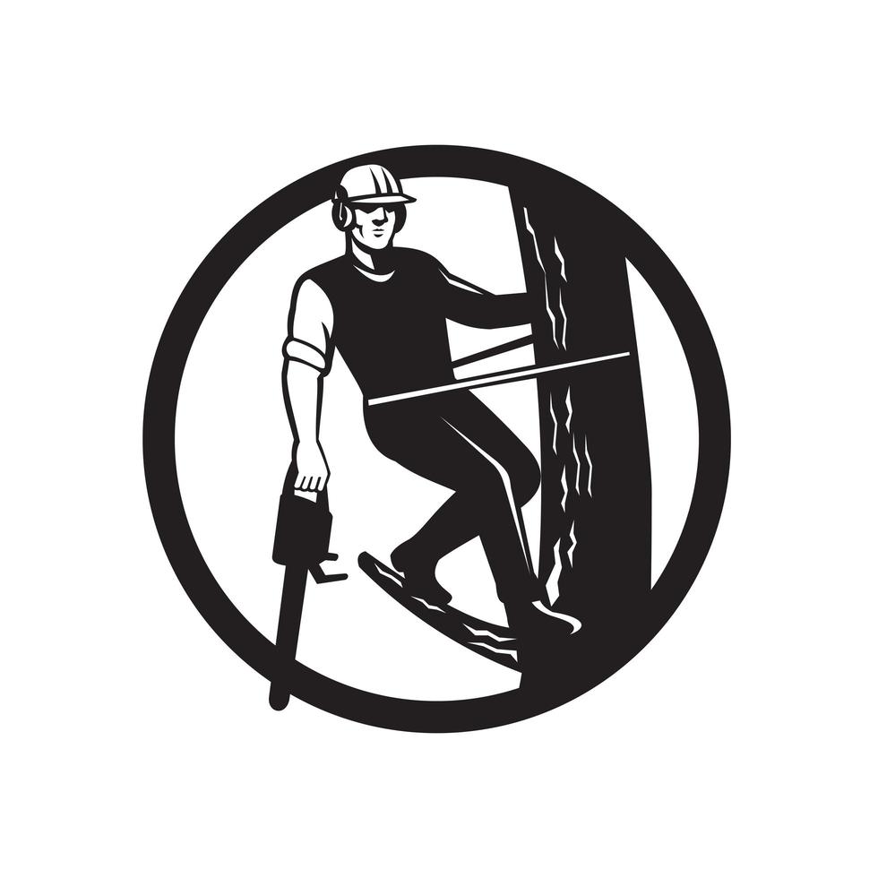 Tree Surgeon or Arborist With Chainsaw Trimming Tree vector