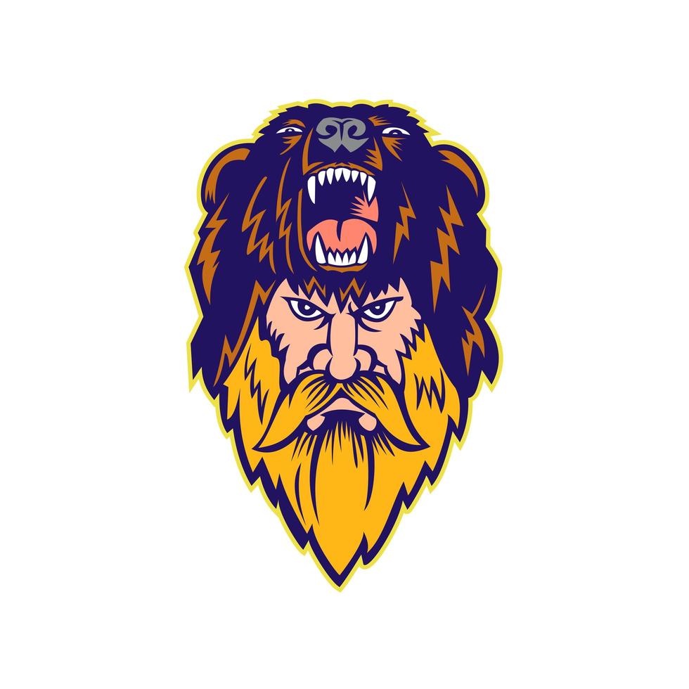 Berserker Wearing Bear Head Skin Mascot vector