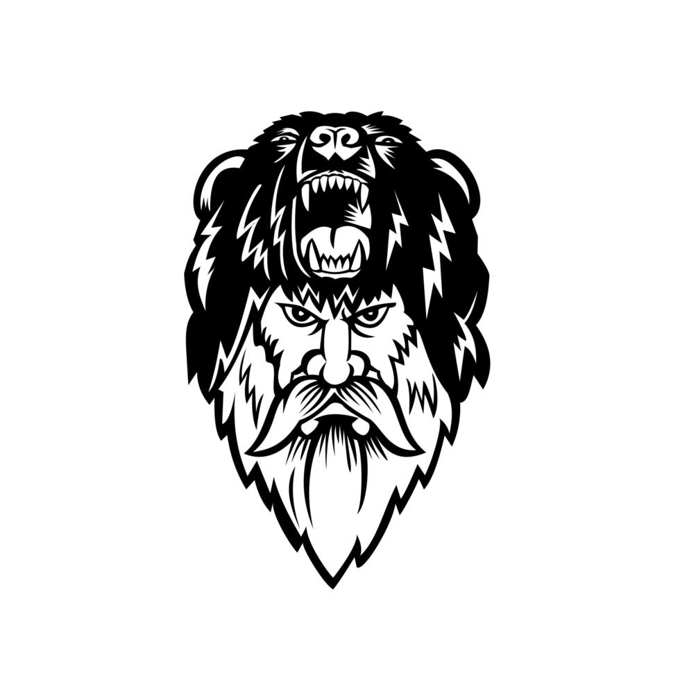 Berserker Wearing Bear Head Skin Black and White vector