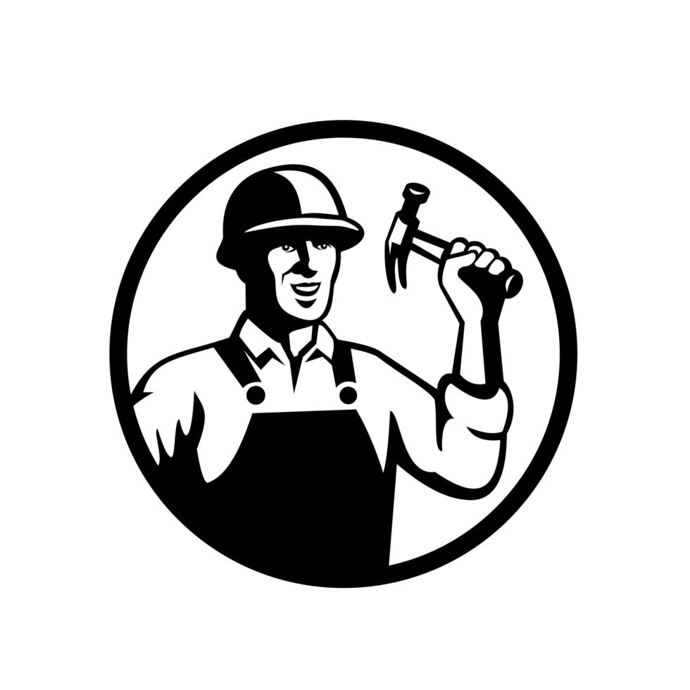 Carpenter Construction Worker Holding Hammer Circle vector