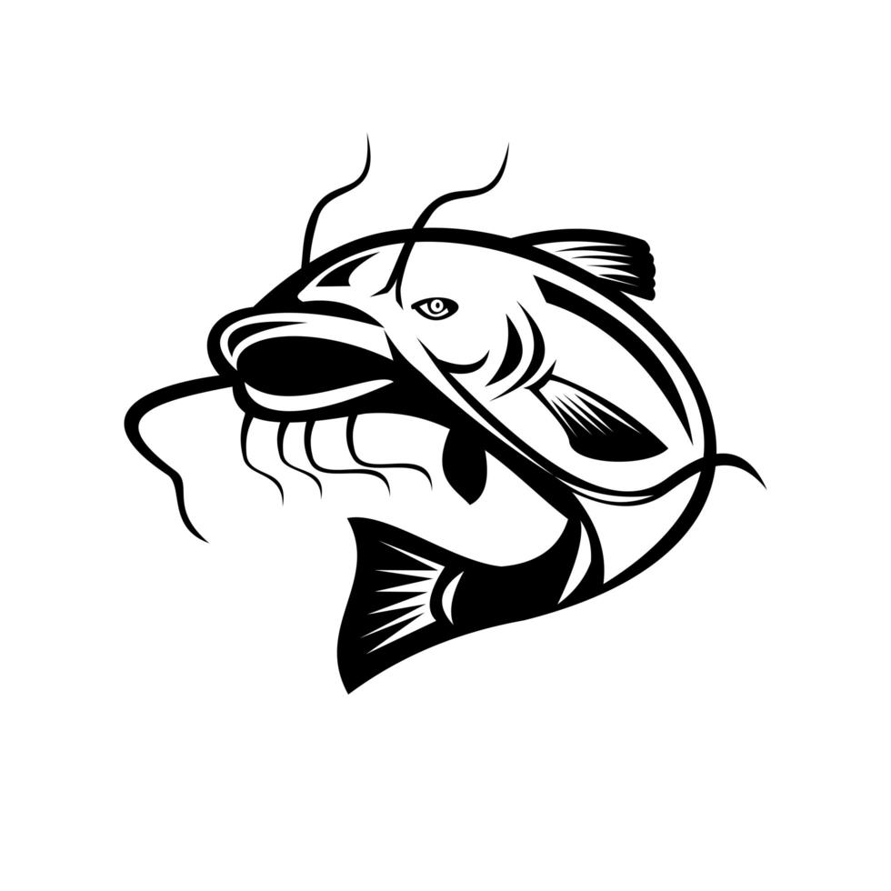 Catfish Jumping Retro Black and White vector