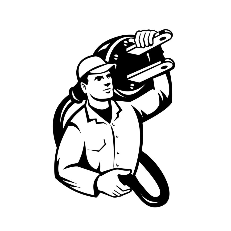 Electrician Carrying an Electric Plug Front View Retro vector