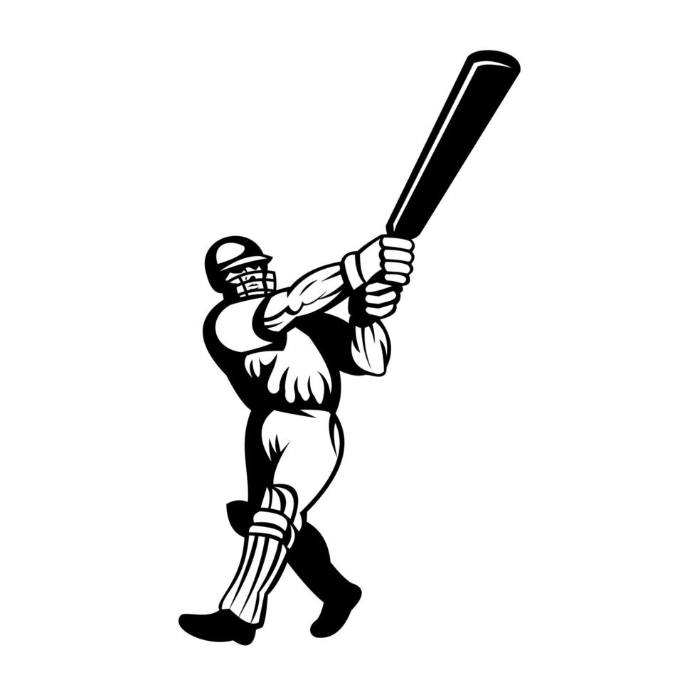 Cricket Batsman With Bat Batting Viewed from Side Retro vector