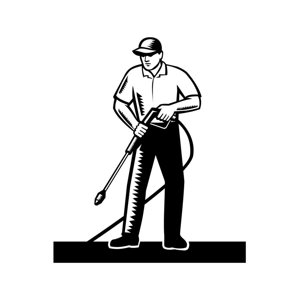 Power Washer Pressure Washing Woodcut Retro vector