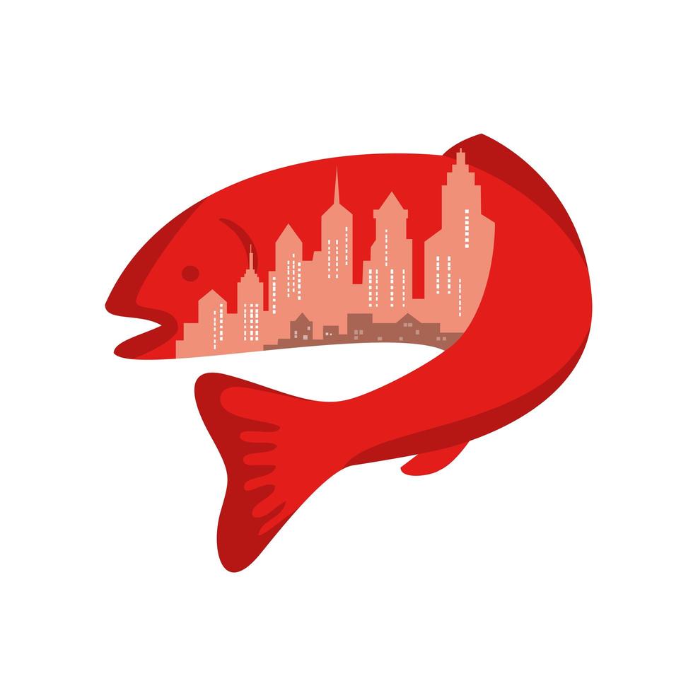 Trout With Building Skyline Inside Icon vector