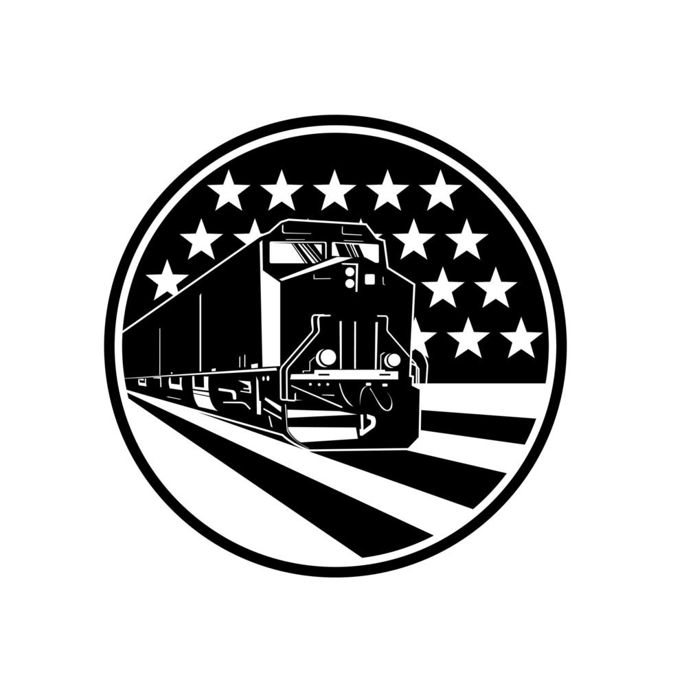 American Diesel Locomotive Train Front View With USA Stars vector