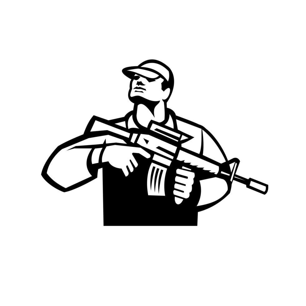 Soldier Military Serviceman Holding Assault Rifle Front View vector