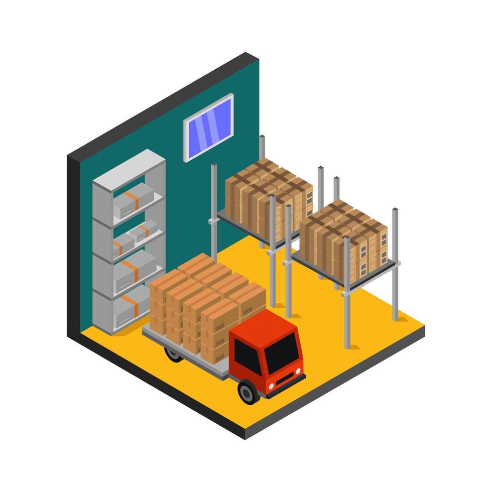 Isometric Warehouse Illustrated On White Background vector