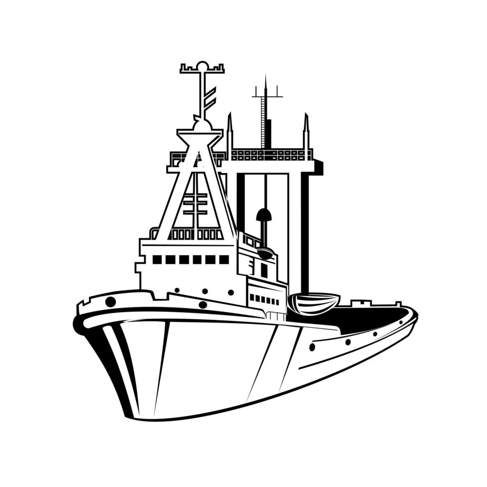 Harbor Tugboat Tug Boat Tug Retro Black and White vector