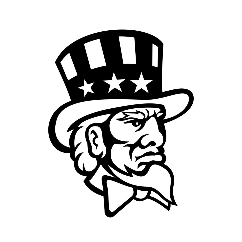 Head of American Symbol Uncle Sam Mascot Black and White vector