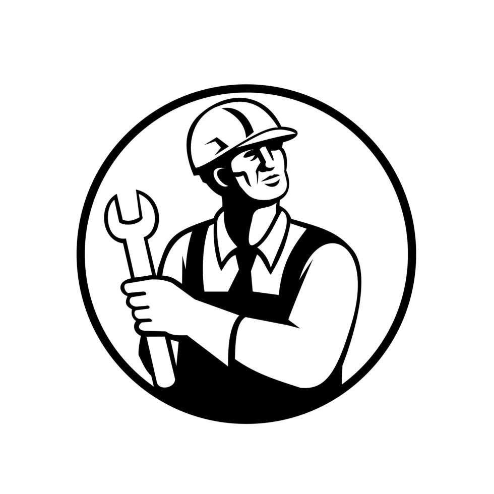 Repairman or Handyman Holding a Spanner Looking Up Circle vector