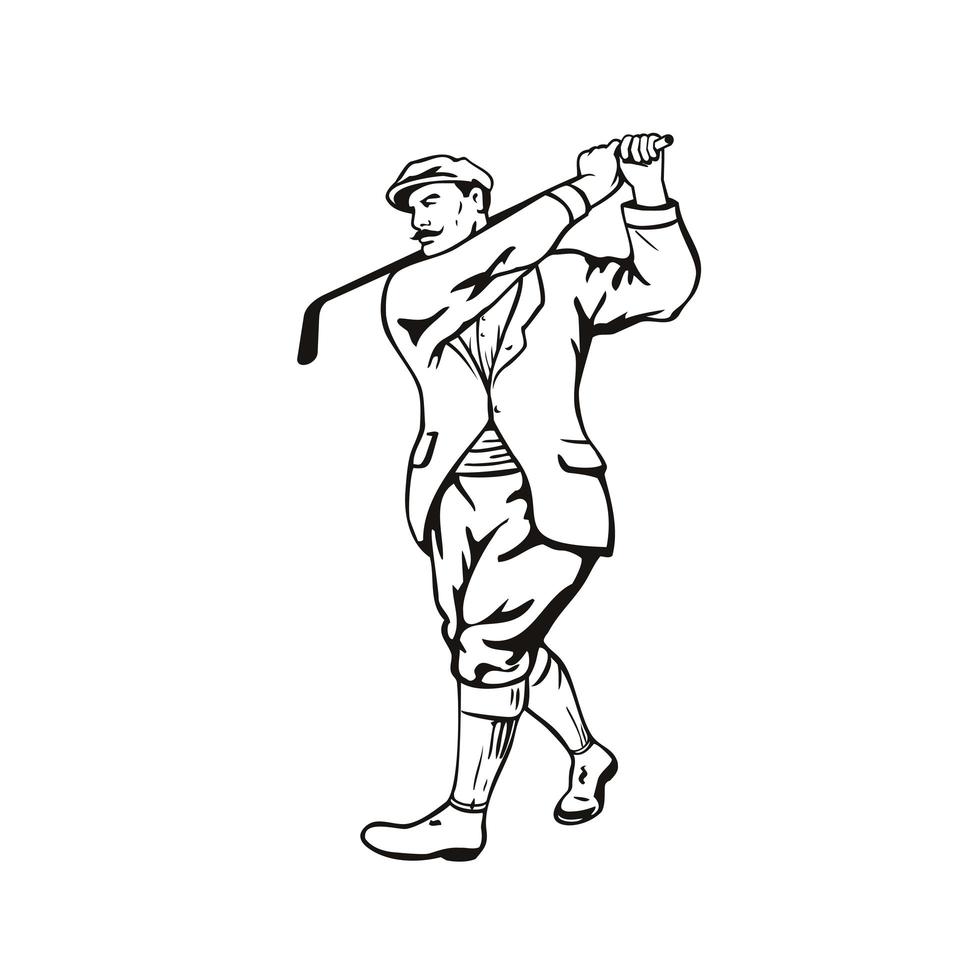 Vintage Golfer with Golf Club Golfing or Teeing Off vector