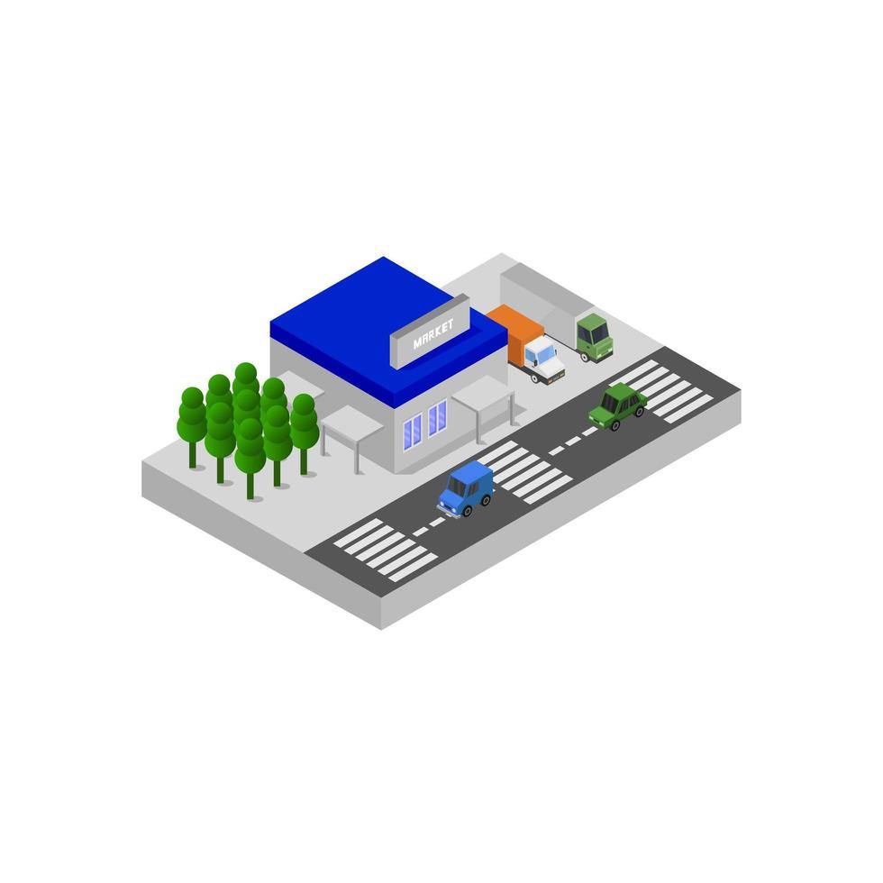 Isometric Shopping Mall and Market Center vector
