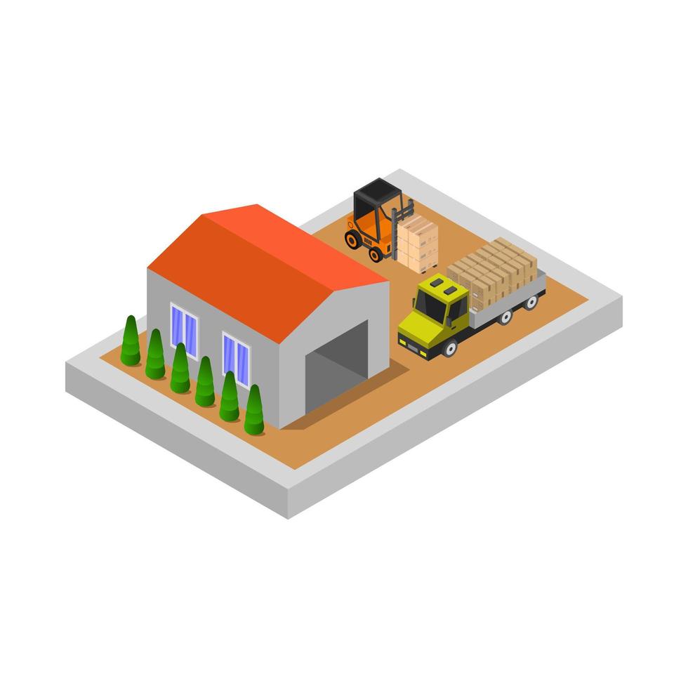 Isometric Warehouse Illustrated On White Background vector