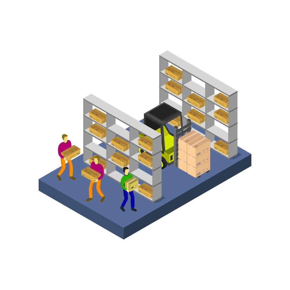 Isometric Warehouse Illustrated On White Background vector