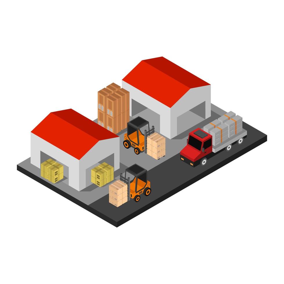 Isometric Warehouse Illustrated On White Background vector