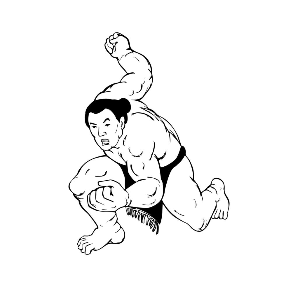 Professional Sumo Wrestler or Rikishi in Fighting Stance vector