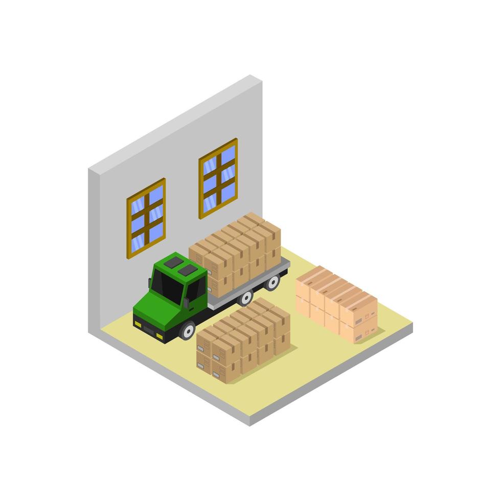 Isometric Warehouse Illustrated On White Background vector