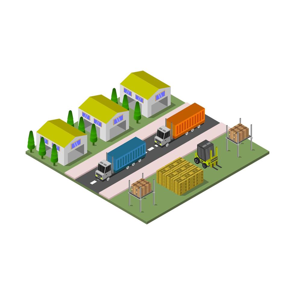 Isometric Warehouse Illustrated On White Background vector