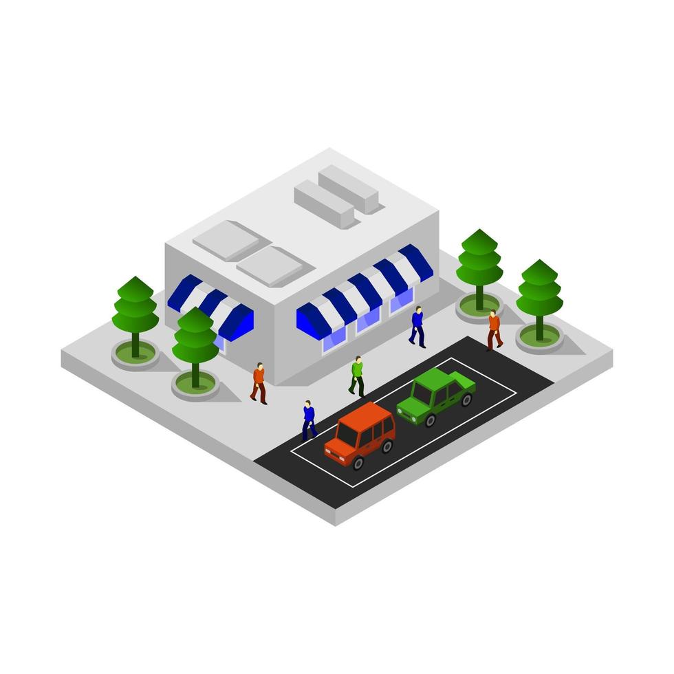 Isometric Shopping Mall and Market Center vector