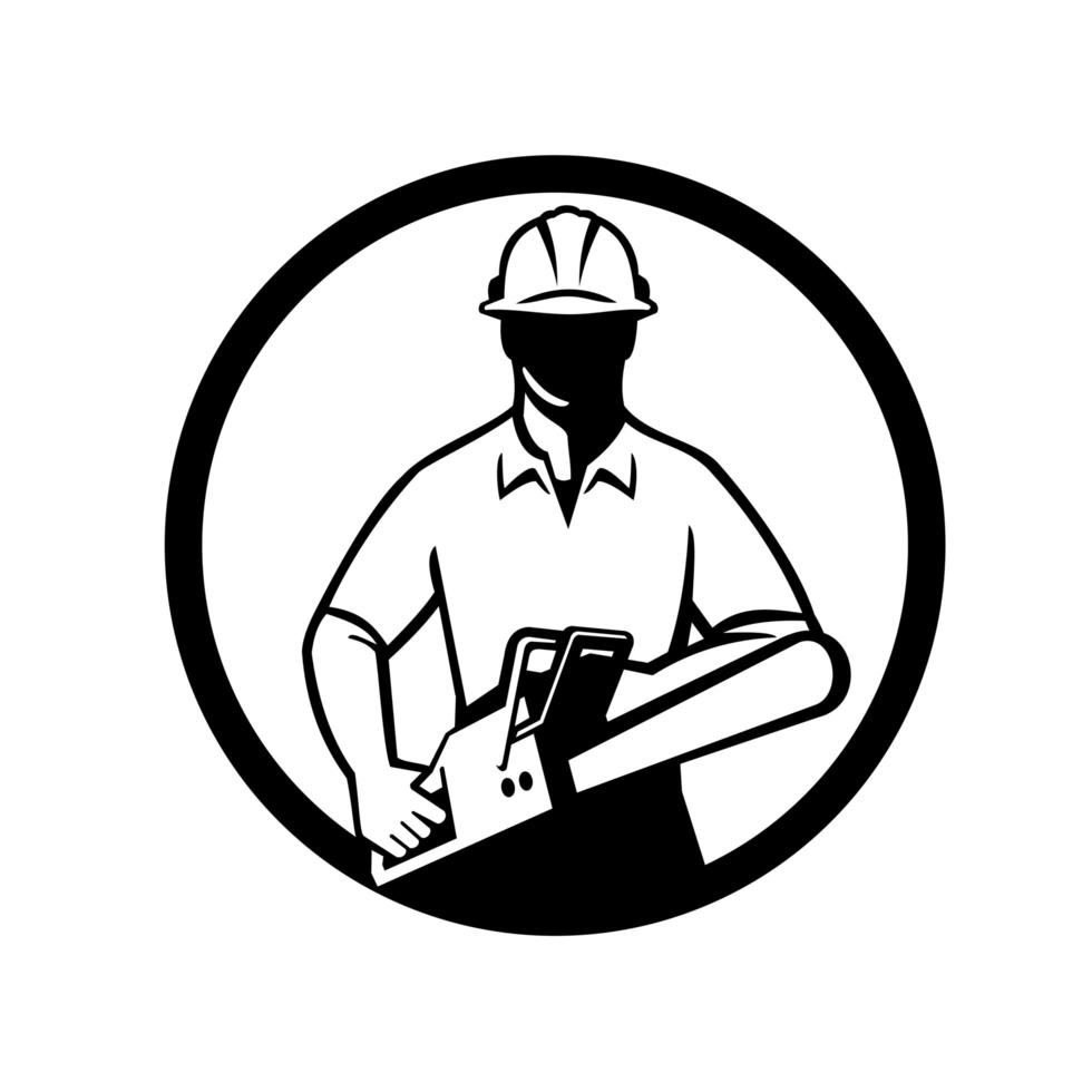 Arborist or Tree Surgeon Holding Chainsaw Circle Retro vector