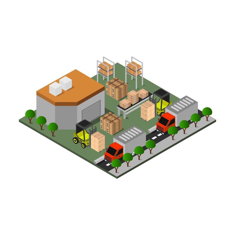 Isometric Warehouse Illustrated On White Background vector