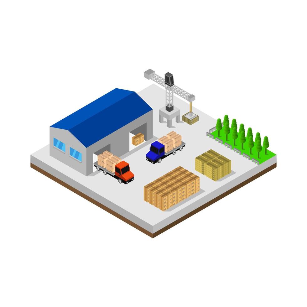 Isometric Warehouse Illustrated On White Background vector