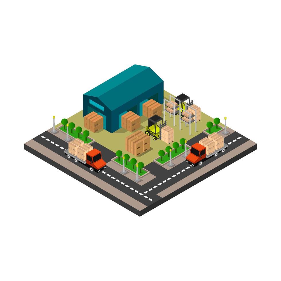 Isometric Warehouse Illustrated On White Background vector