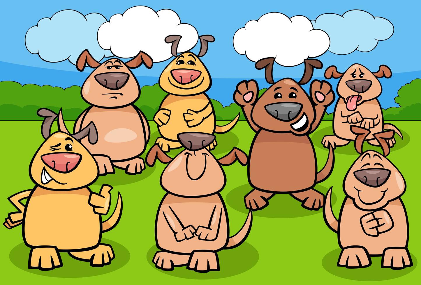 funny dogs cartoon animal characters group vector