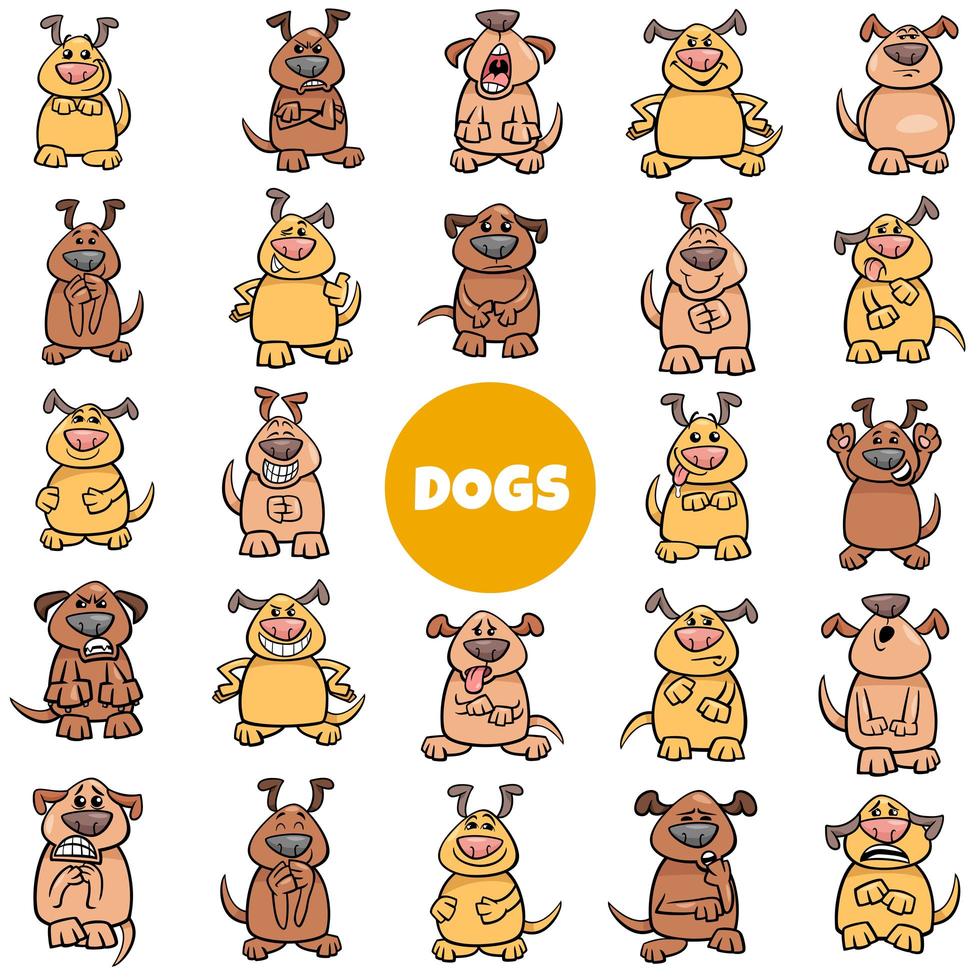 cartoon dog characters emotions and moods big set vector