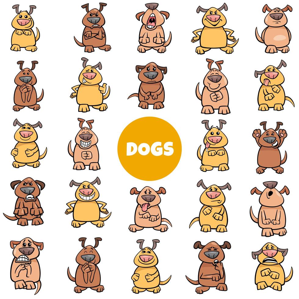 cartoon dog characters emotions and moods big set vector