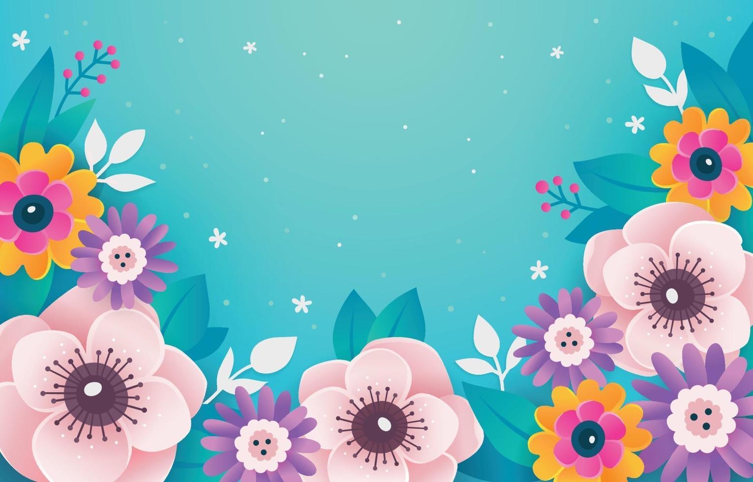 Colorful Flowers on Turquoise Background vector