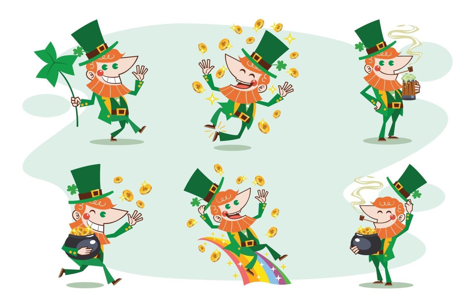 Cartoon Saint Patrick's Leprechaun Concept Characters Collection vector