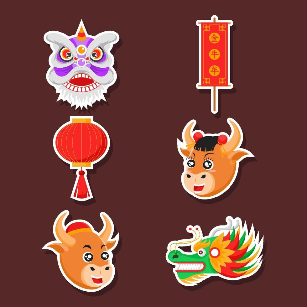 Set of Sticker Containing of Six Chinese New Year Attributes vector