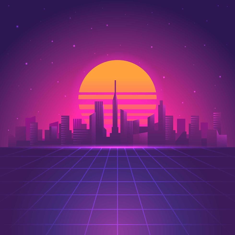 Retro Futuristic Cityscape Background vector