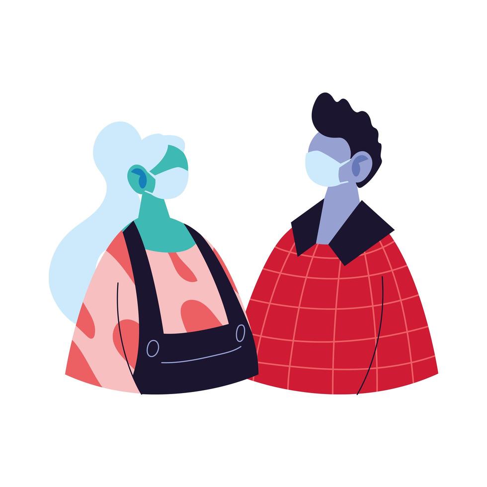 man and woman avatar cartoon with mask and pullover vector design