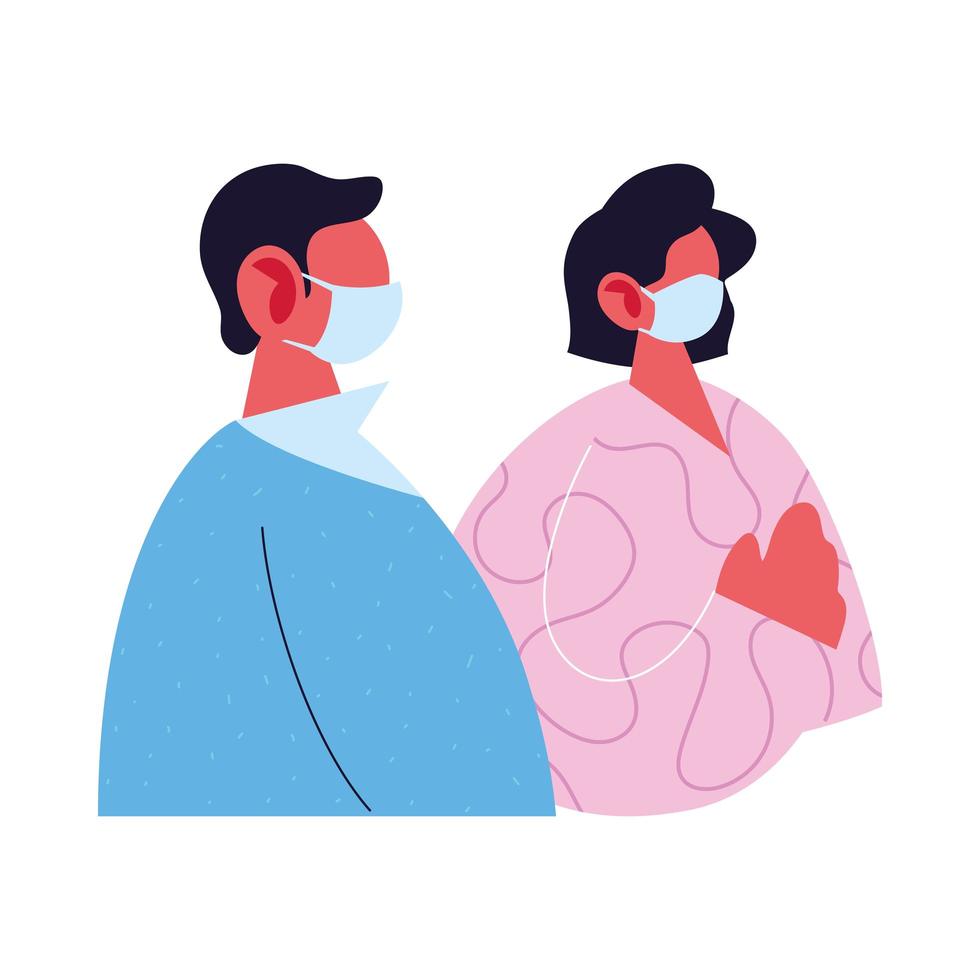 man and woman avatar cartoon with mask and pullover vector design