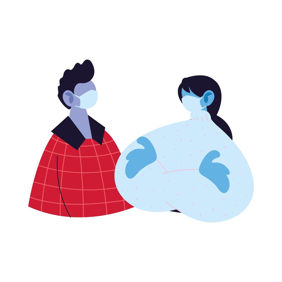 man and woman avatar cartoon with mask and pullover vector design