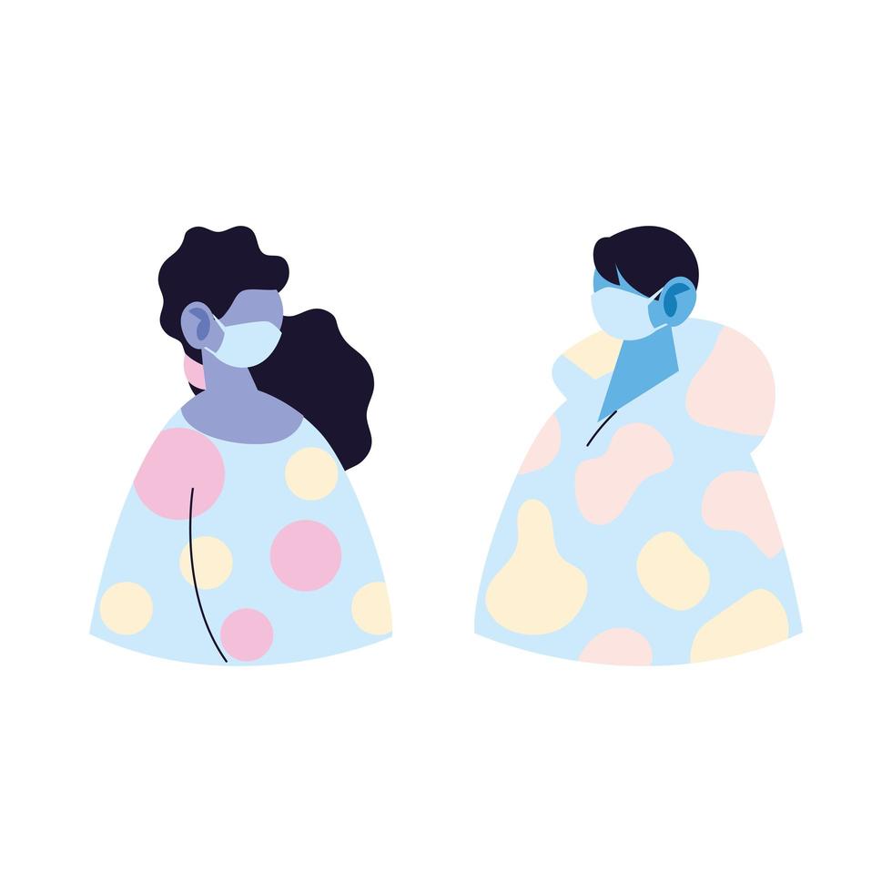 man and woman avatar cartoon with mask and pullover vector design