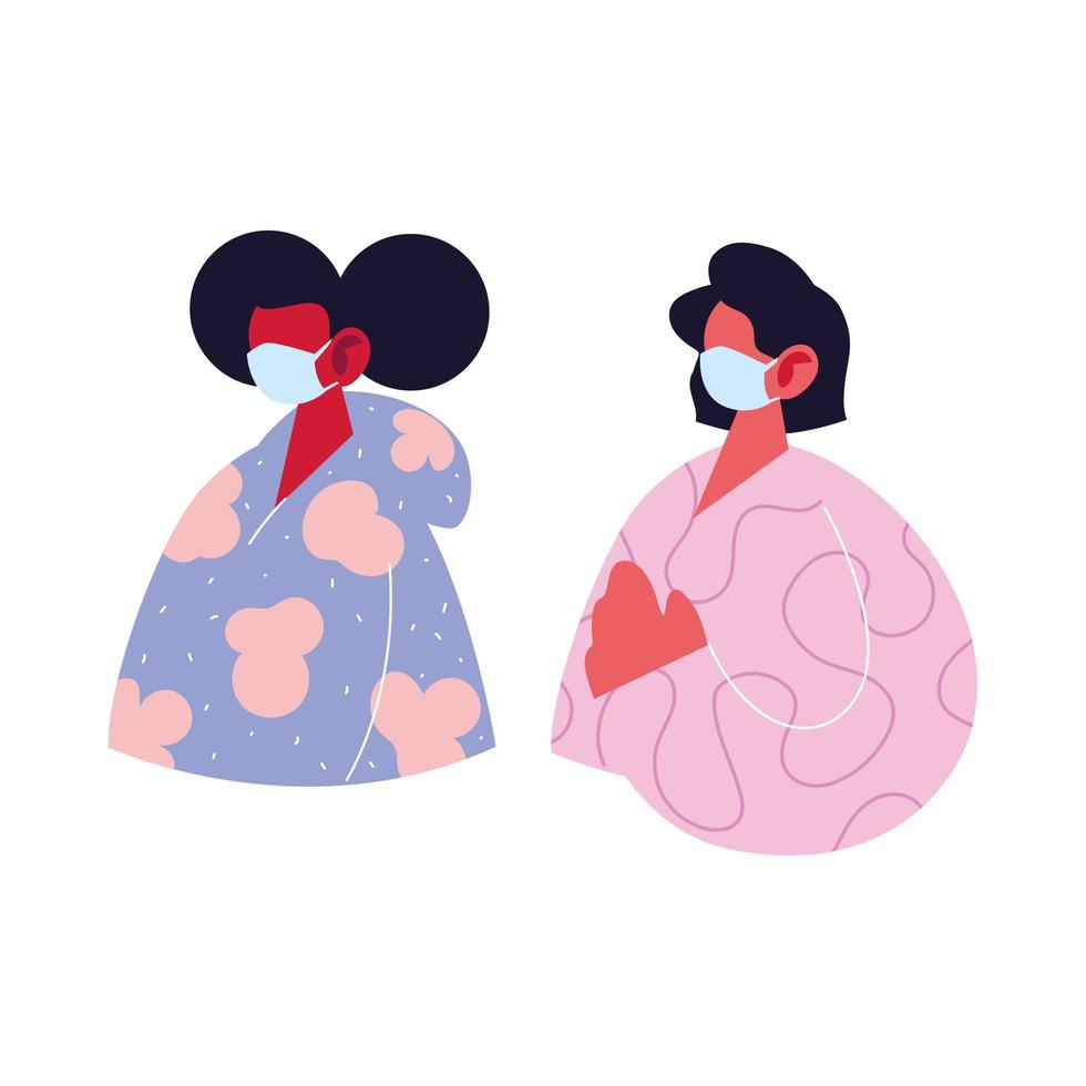 women avatars cartoons with masks and pullovers vector design