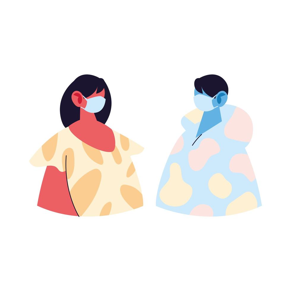 man and woman avatar cartoon with mask and pullover vector design