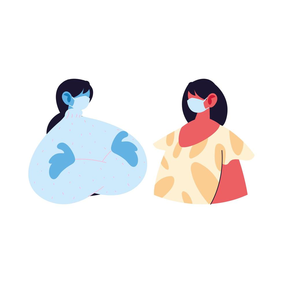 dibujos animados de avatares de mujeres con máscaras y suéteres de diseño vectorial vector